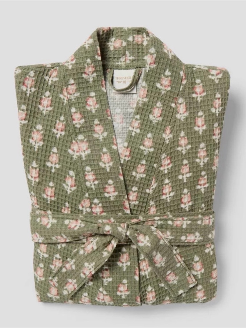 Floral Waffle Bath Robe Green/Pink - Threshold